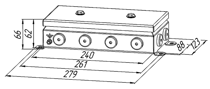 Коробка монтажная общепромышленные, оцинкованная сталь 1,2мм, IP66, 123х240х62 мм, 12 вводов, диаметр присоединяемого кабеля: М20 (8-13), (Р) - резиновый ввод