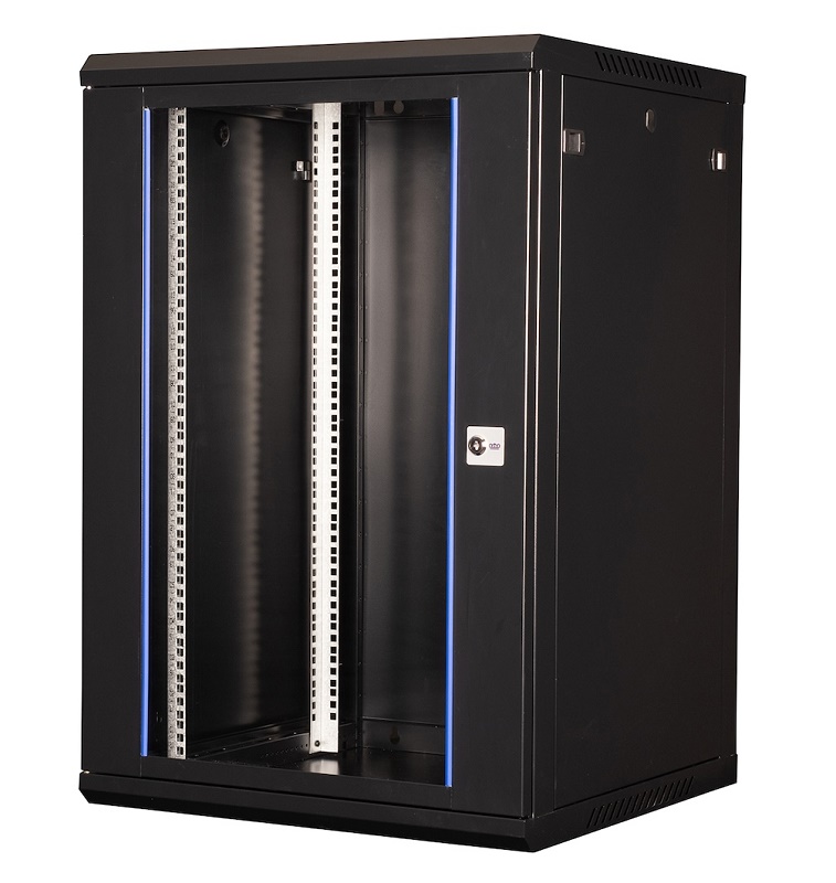 Шкаф 19" телекоммуникационный настенный, 18U 901х600х600 мм, дверь стекло, черный