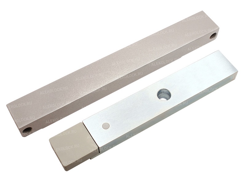 Электромагнитный замок с датчиком состояния двери (герконом), сила удержания 180-200кг, 12В/0,4А, 24В/0,2А, -20...+40 °C, IP54, корпус 231x30x19,5 мм, якорь 197х32,5х14,5 мм. Цвет: серый