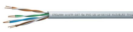 Кабель медный U/UTP, cat 5e, 4х2х0.52, для внутренней прокладки, оболочка PVC нг(A)-LS, цвет серый, внешний диаметр 7.9 мм, -50...+70°С, бухта 500 метров
