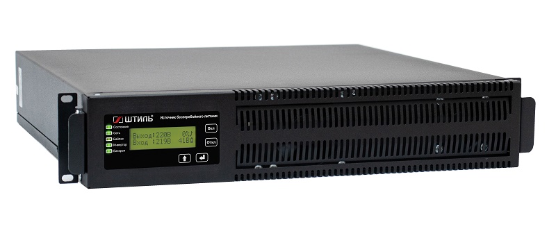 Источник бесперебойного питания в стойку, on-line (с двойным преобразованием), чистая синусоида, 500 ВA (400 Вт); U-вх.220 В; встроенные аккумуляторы, 2х12В/9Ач, U-акб.24 В, I-заряд.1 А; ЖК-дисплей, светодиодные индикаторы, "холодный старт"; выходные разъёмы - IEC-320-C13 (3 шт.), EURO F-type с заземлением (1 шт.); высота 2U; IP20, t-раб.+5...+40°C, 89х440х465 мм