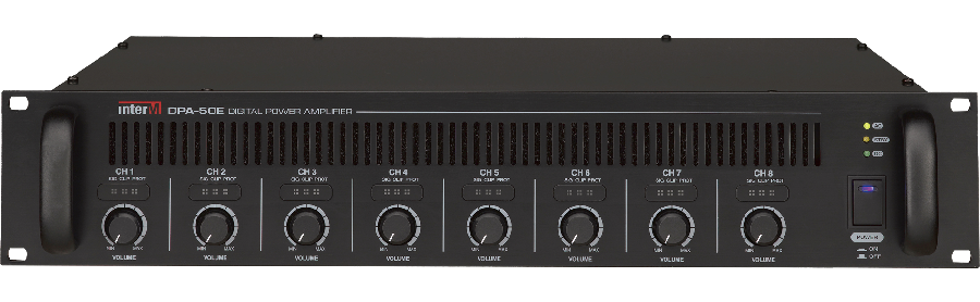 Восьмиканальный трансляционный цифровой усилитель мощности, 8х50 Вт (100 В), 8х60 Вт (4 Ом), 8х30 Вт (8 Ом)