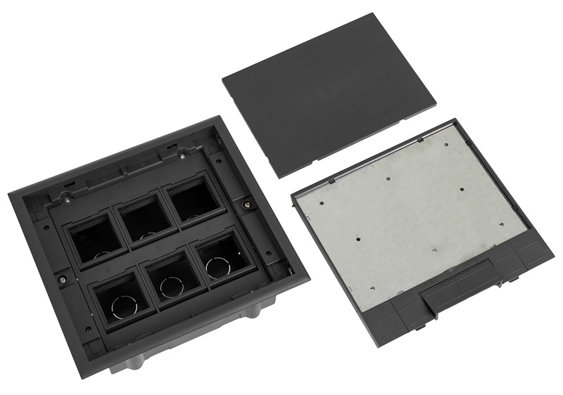 Лючок напольный, 12 модулей, горизонтальный, пластиковая крышка, серый