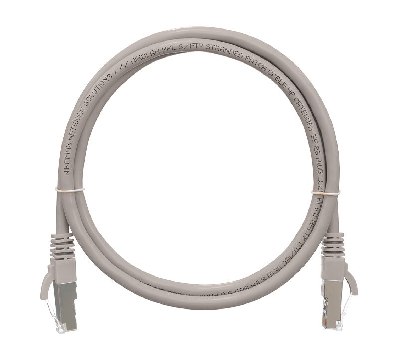 Патч-корд 0,3 метра, F/UTP 4 пары, Кат.5е (Класс D), 100МГц, 2хRJ45/8P8C, T568B, заливной, 26AWG (7х0,165мм), PVC нг(А), серый, 0,3м