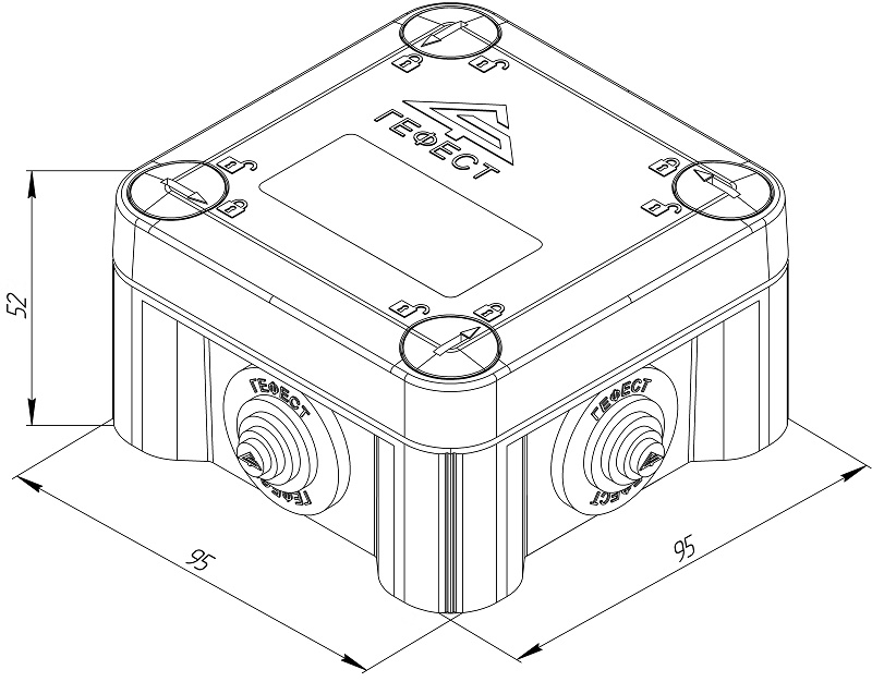 Коробка монтажная огнестойкая из АБС пластика, 95х95х52, IP55