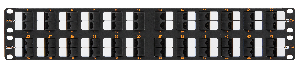 Коммутационная панель 19", 2U, 48 угловых портов, Кат.5e (Класс D), 100МГц, RJ45/8P8C, 110/KRONE, T568A/B, неэкранированная, с органайзером, черная