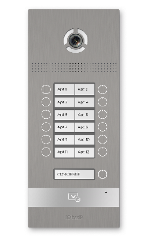 Вызывная панель на 12 абонентов. Поддержка технологии "UKEY":  3D идентификация по распознаванию лиц - 10 000 лиц. Память до 60 000 идентификаторов. Цифровая IP камера: 2.0 Мп, 1/4” CMOS, угол обзора 110°. Врезной монтаж.
