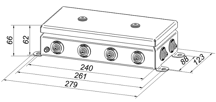 Коробка монтажная общепромышленные, оцинкованная сталь 1,2мм, IP55, 123х240х62 мм