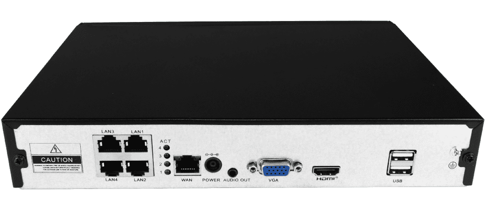 Сетевой видеорегистратор для IP-видеокамер под управлением TRASSIR OS (Linux) с 4-мя портами PoE. Запись, воспроизведение и отображение до 4-х каналов, суммарный поток до 36 Мбит/сек). до 6 Mp, 8Мбит на канал. Встроенный PoE инжектотор на 4 порта.  до 1-го HDD 3.5". 1 х VGA, 1 x HDMI выходы. 2 USB 2.0. 258 x 206 x 45.5 мм.