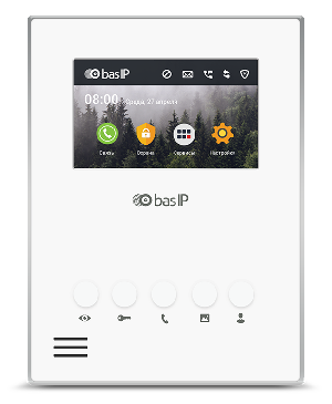 Видеодомофон индивидуальный. Wi-Fi: 2,4 ГГц (IEEE 802.11n). Дисплей: 4” TFT, сенсорный емкостный, 480x272. Операционная система: Linux. Без камеры. С возможностью подключения датчиков сигнализации, аудиоинтерком между домофонами, умный дом. Подключение кнопки звонка. Просмотр 8 IP камер. Возможность подключения дополнительной трубки SP-AU. Питание: PoE и +12В (БП в комплект не входит). Поддержка SIP P2P. 135х185х30 мм.