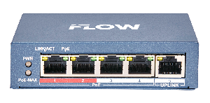 Коммутатор, L2, неуправляемый, 4 порта 10/100M RJ45 PoE, 1 uplink порт 10/100M RJ45, 802.3af/at, бюджет PoE 60 Вт, поддержка режима передачи до 300м,10Мб/с, CAT6; защита от перенапряжения 6 кВ