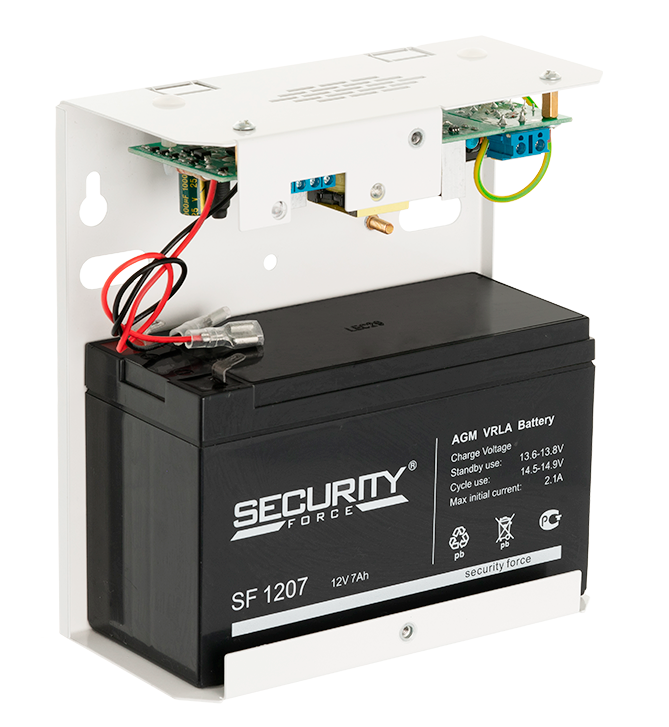 Блок бесперебойного питания, металлический корпус 12В. 2А. Рекомендуемая емкость АКБ 7А*ч. от -15 до +50°С. 174х164х76мм. Масса 0,7кг