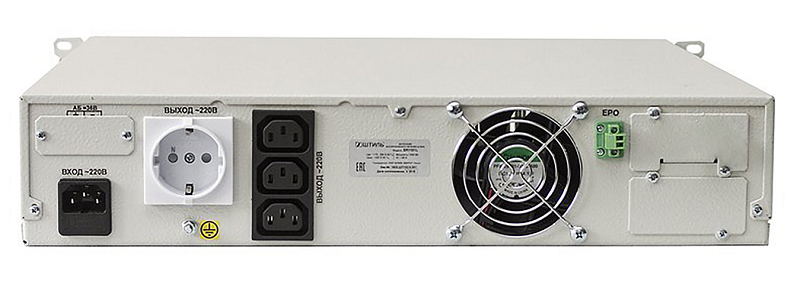 Источник бесперебойного питания в стойку, on-line (с двойным преобразованием), чистая синусоида, 1000 ВA (900 Вт); U-вх.220 В; встроенные аккумуляторы, 3х12В/9Ач, U-акб.36 В, I-заряд.1 А; ЖК-дисплей; выходные разъёмы - IEC-320-C13 (3 шт.), EURO F-type с заземлением (1 шт.); холодный старт, совместим с генератором; высота 2U; IP20, t-раб.+5...+40°C, 88х466х411 мм