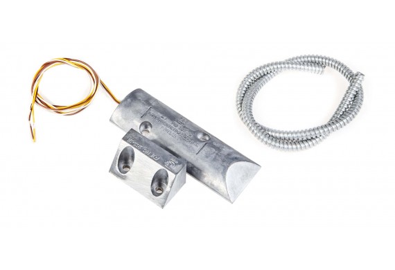 Магнитоконтактный накладной, переключающие, корпус металлический, зазор не менее 15 мм, защитный рукав из металла