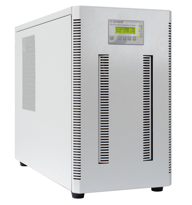 Источник бесперебойного питания напольный, on-line (с двойным преобразованием), чистая синусоида, 6000 ВA (5400 Вт); U-вх.220 В; под внешние аккумуляторы, U-акб.192 В, I-заряд.1…4 А; ЖК-дисплей; клеммное подключение (L, N, PE); холодный старт, совместим с генератором; IP20, t-раб.+5...+40°C, 438х250х572 мм