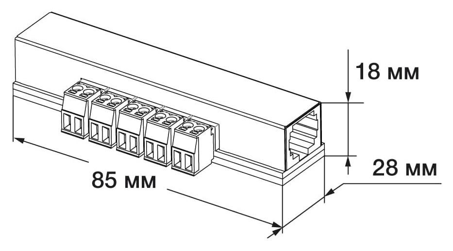 Расширитель тревожных кнопок. Имеет входной и выходной проходные разъёмы RJ45. Расширители подключаются последовательно.