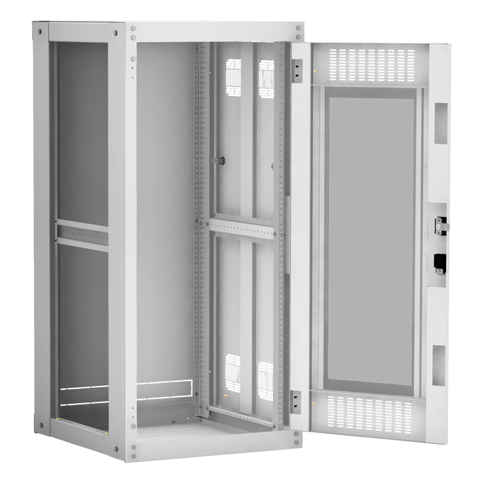 Напольный шкаф 19", 24U, стеклянная дверь, цельнометаллические стенки, Ш600хВ1242хГ600мм, в разобранном виде, серый