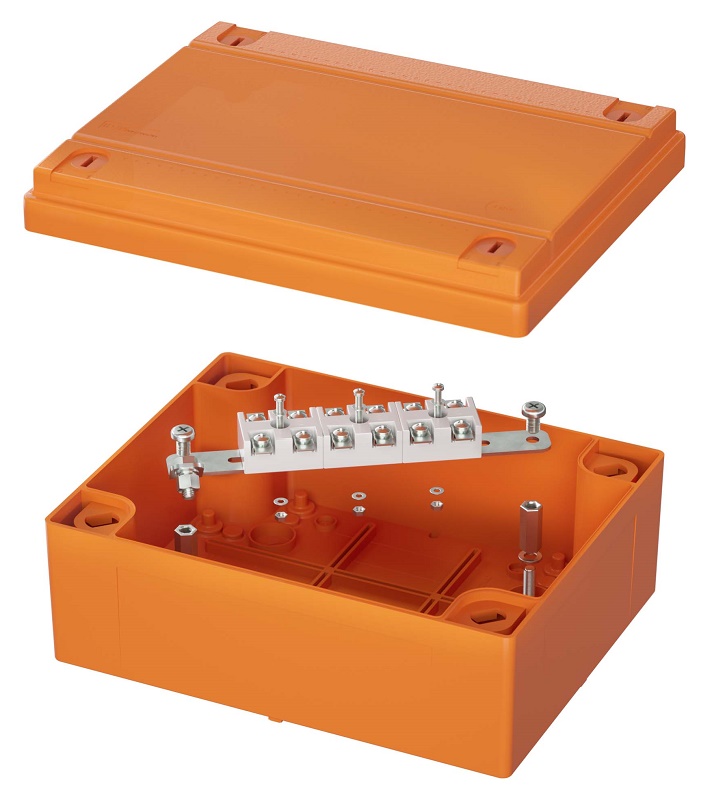 Коробка пластиковая FS с гладкими стенками и клеммниками, IP56, 240x190x90 мм, 6р, 450V, 32A, 10 мм2, нерж.контакт