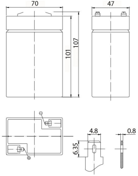 Аккумулятор 4,5 А/ч., 6В, 70x47x107 мм, вес 0,85 кг, UPS series