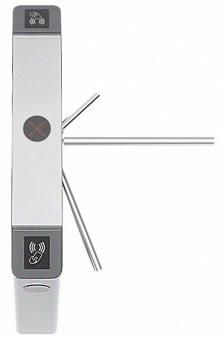 ТУМБОВЫЙ Турникет-трипод, Габариты: 1110х180х980.&nbsp;&nbsp;эл/мех с автоматическими планками "антипаника" Исполнение: нержавеющая сталь, Комплектация: комплект считывателей (EM-Marine), планки 600мм, пульт управления с кабелем, ИК-пульт, всепогодное исполнение, "сухие контакты на плате управления"