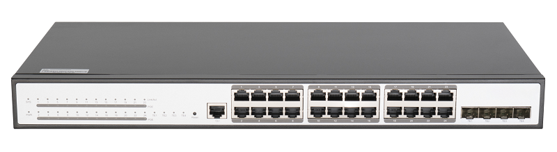 Управляемый коммутатор L2+ Stack POE 24 BASE-TX 10/1001000Mb/s POE, 4 1/10G SFP+, 1 Console. 1U 19", 220V, 400W