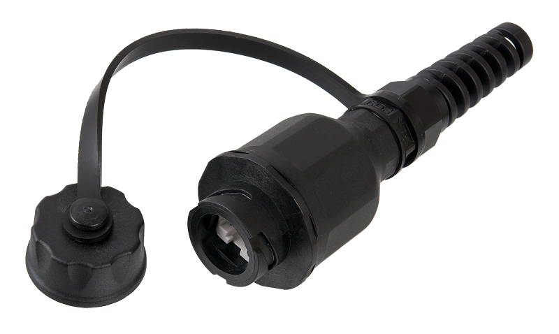 Индустриальный модуль-розетка для оконцевания отдельностоящих кабелей, Кат.6 (Класс E), 250МГц, RJ45/8P8C, 110/KRONE, T568A/B, неэкранированный, IP67, с защитной крышкой, черный