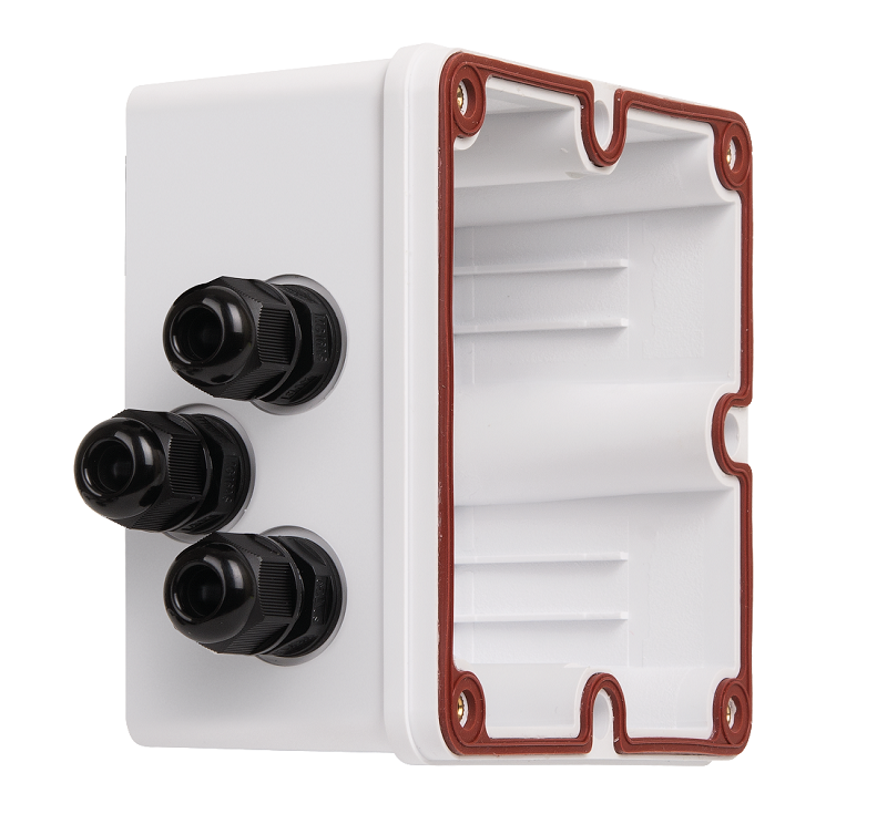 Индустриальный корпус настенной розетки 3 порта, под индустриальные модули-вставки, IP67, с герметичными вводами, металлик