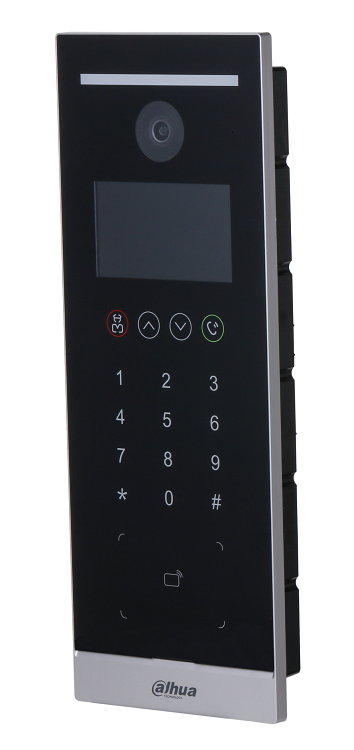 Вызывная панель c сенсорной клавиатурой, Поддерживает открытие через ID-карту, пароль, QR-код и их комбинации. Экран 4.3”,разрешение 800*480; Камера: 1/2.8, 2Mp, 95°, WDR 120 дБ, H.264/H.265. Поддерживает 20000 карт; Поддержка  TCP/IP, RS485, Wiegand (вход или выход), тевожные входы/выходы 2/2, выход питания DC12V, 500мА. Питание DC12V, PoE. IP65. Материал корпуса: поликарбонат + АБС-пластик.