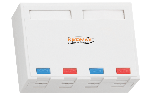 Корпус настенной розетки, 4 порта, под модули-вставки типа Keystone, со шторками, белый