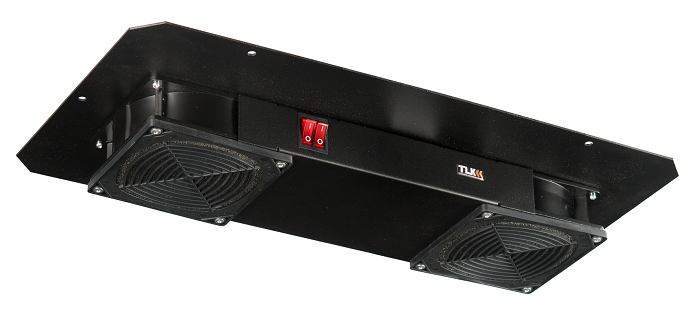 Вентиляторный блок TLK для настенных шкафов серии TWM, TWC-R, для напольных шкафов серии TFR-R глубиной 600 мм, 2 вентилятора, нижние решётки пластиковые с фильтром, без шнура питания, черный
