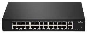 Неуправляемый коммутатор, 24 RJ-45 POE порта (10/100 Мбит/с), 2 RJ-45 Uplink порта (1000 Мбит/с), бюджет на порт до 30 Вт, общий бюджет до 400 Вт.