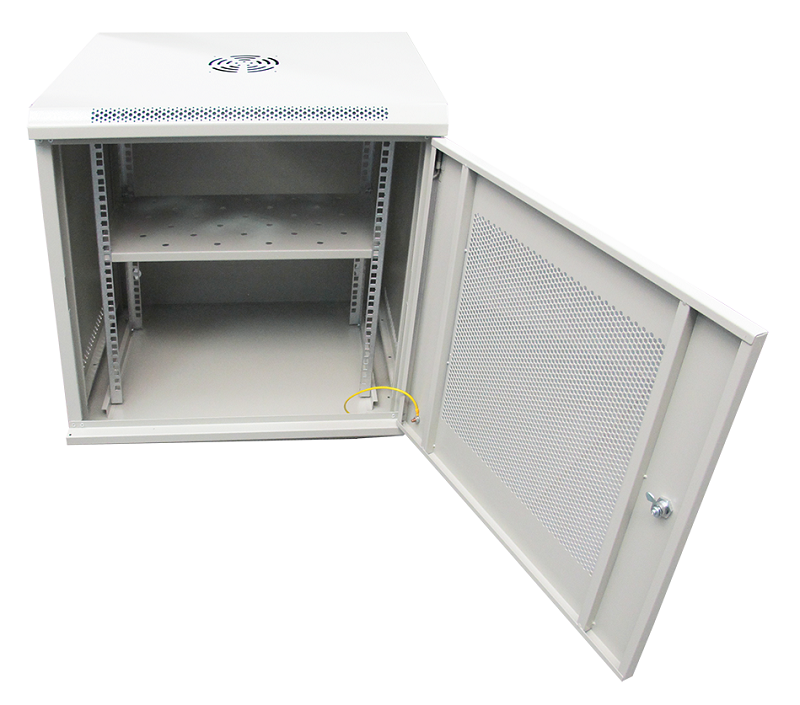 Настенный шкаф 19, 12U, Тип двери: Металлическая перфорированная, Высота: 600 мм, Глубина: 530 мм, Ширина: 600 мм, Статическая нагрузка: 90 (стена), 300 (опоры) кг, Цвет: Серый, IP20, Климатическое исполнение: УЗ, 1 полка в комплекте