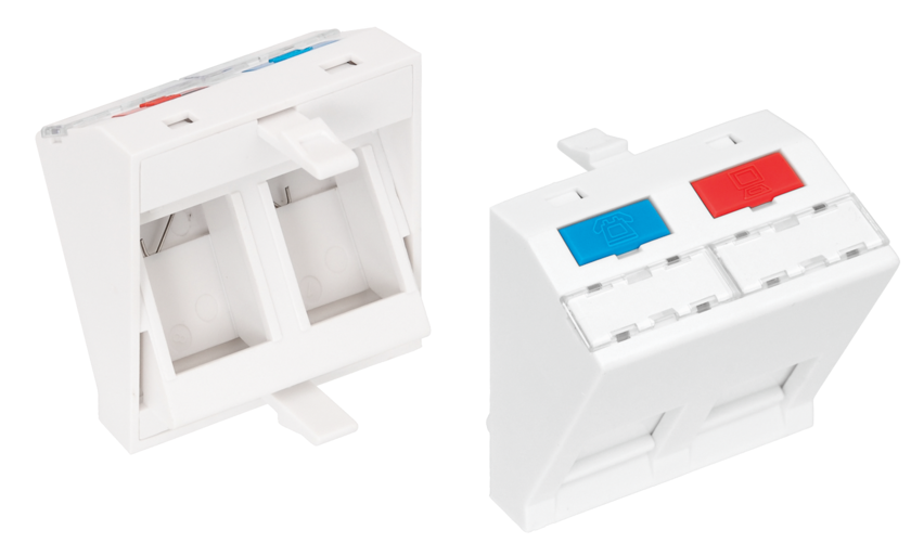 Вставка типа Mosaic 45x45мм, 2 порта, под модули-вставки типа Keystone, наклонная, со шторками, белая