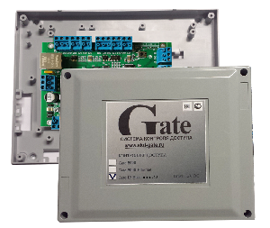 Базовый контроллер СКУД Gate-IP-Web. Ethernet 10/100 Мбит/с, розетка RJ-45; 2 входа считывателей Wiegand; 32 тыс. ключей, 47 тыс. событий, 250 расписаний; 8 универсальных входов, 4 релейных выхода.