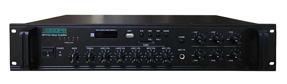 Комбинированный микшер-усилитель, 6 зон c регулировкой уровня выходного сигнала, 350 Вт/100В, 4 микр, 3 лин входа, 1&nbsp;&nbsp;Aux вых. Цифровой AM\FM тюнер, MP3 плеер, вход USB для FLACH памяти. Питание 220В