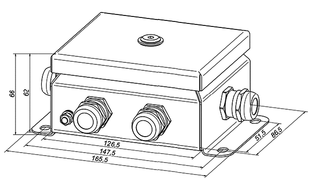 Коробка монтажная огнестойкая стальная IP66, шесть вводов, фарфоровый клеммник 12 контактов, до - 6 мм кв., 86х126х62 мм