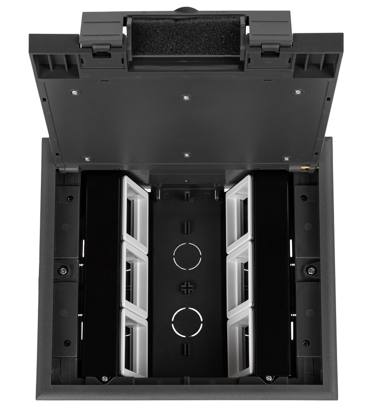 Лючок напольный, 12 (2x6) модулей, вертикальный, пластиковая крышка, серый