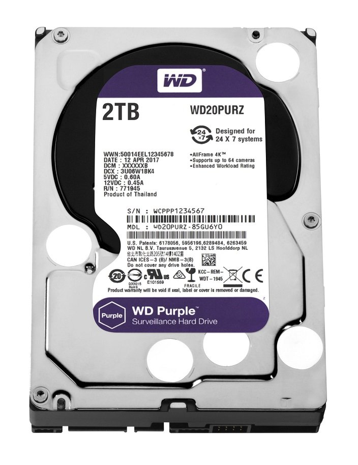 HDD 2Tb Жесткий диск WD20PURZ SATA-III 2Tb Purple (5400rpm) 64Mb 3.5"