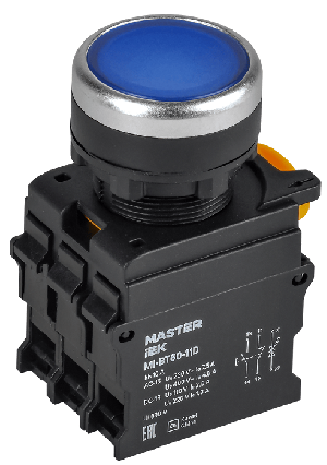 Кнопка с подсветкой d=22мм 1NO+1NC синяя MASTER IEK