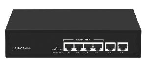 Неуправляемый коммутатор, 4 RJ-45 POE порта (10/100 Мбит/с), 2 RJ-45 Uplink порта (10/100 Мбит/с), бюджет на порт до 30 Вт, общий бюджет до 65 Вт.