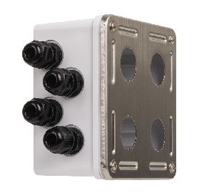 Индустриальный корпус настенной розетки 4 порта, под индустриальные модули-вставки, IP67, с герметичными вводами, металлик