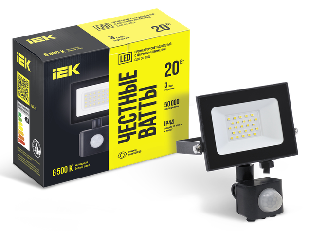 Прожектор СДО 06-20Д светодиодный черный с ДД IP54 6500K