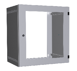 Настенный шкаф 19", 12U, стеклянная дверь, Ш540хВ573хГ400мм, 1 пара монтажных направляющих, сварной, серый
