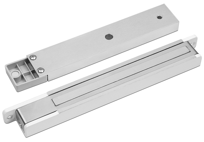 Замок электромагнитный, с датчиком Холла, герконом и индикацией, 200 кг удержания, 24 В/0,18 А, 230х30х19,5 мм, IP20, -20...+40, белый