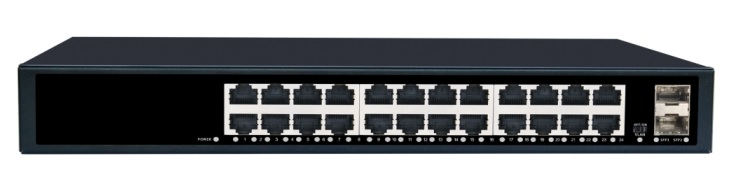 Коммутатор неуправляемый, 24*10/100/1000Мбит/с PoE (af/at), 2*10/100/1000Мбит/с SFP, DC52V/6.1A, PoE бюджет 320W