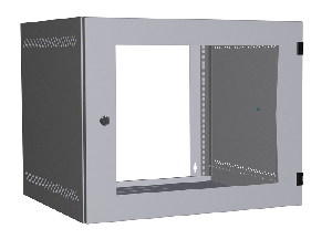 Настенный шкаф 19", 9U, стеклянная дверь, Ш540хВ440хГ500мм, 2 пары монтажных направляющих, сварной, серый