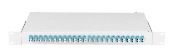 Оптический кросс 19" Essential Line, 1U, укомплектованный на 48 портов LC/UPC (24 двойных LC/UPC адаптера), SM 9/125 OS2, стальной, серый, в комплекте: адаптеры, монтажные шнуры 1м, сплайс-кассеты с крышкой, гильзы