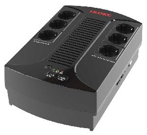 Линейно-интерактивный ИБП ДКС серии Info PDU, 600 ВА/360 Вт, 1/1, 6xSchuko,  USB для зарядки (2), USB + RJ11, 1x7Aч