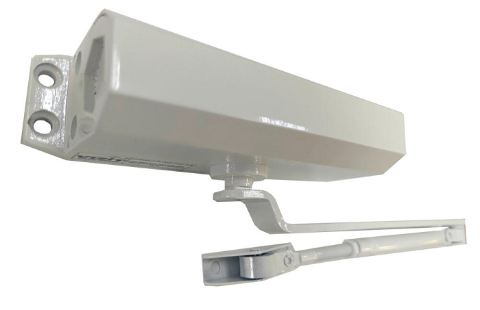 Доводчик дверной для двери весом до 80 кг, рычаг с квадратным отверстием, цвет: белый. Температура застывания гидравлической жидкости  -60°С