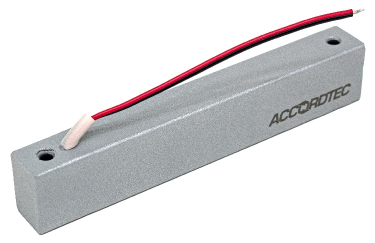 Замок электромагнитный 12V DC, не более 0,4 A, усилие 100 кг,  180x33x23. Вес 0.6 кг. (в комплекте планка), Влагозащита IP67. Цвет серебряный металлик